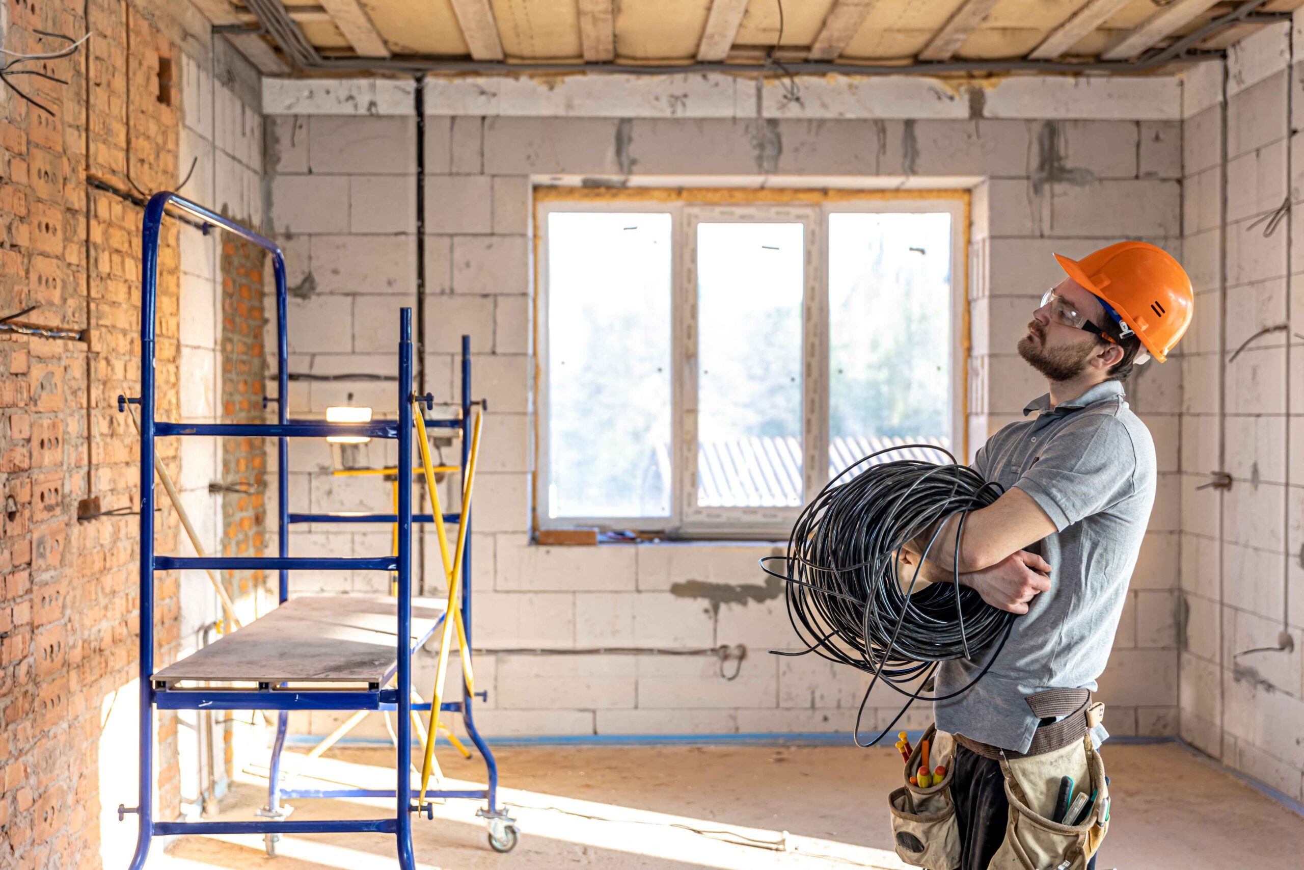 electrician contractor with electric cables