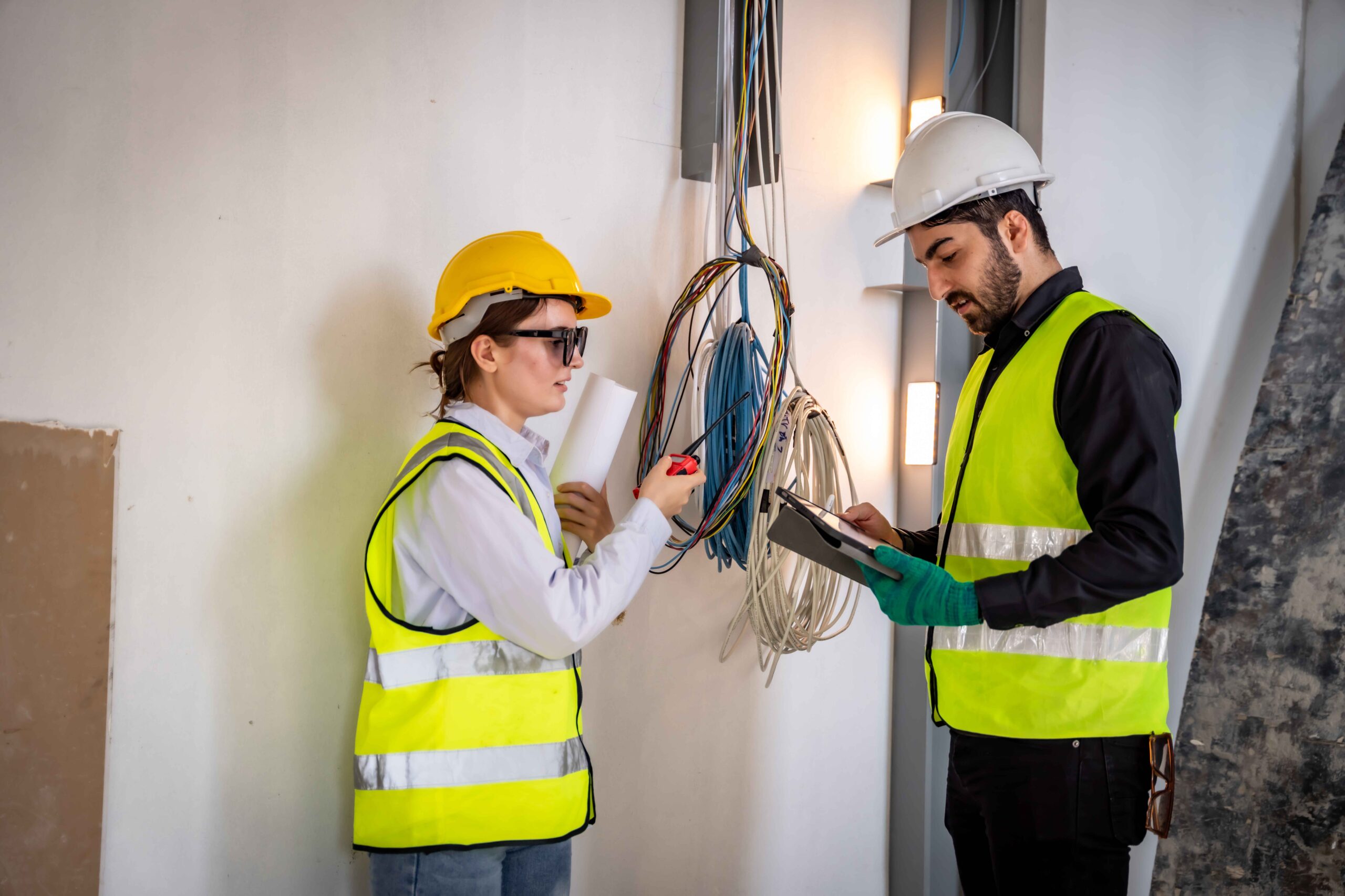 electrician inspect building cables