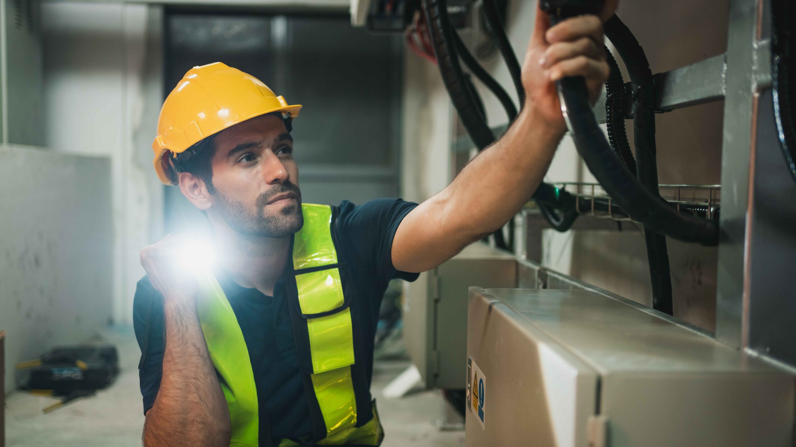 technician engineering setting inverter solar pane